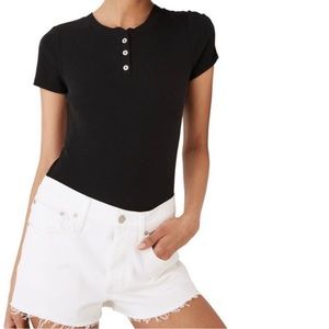 Madewell Women Henley Medium Bodysuit Short Sleeve Thong Fitted Classic Staple